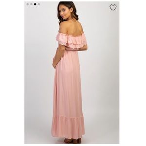 PinkBlush Pink Off Shoulder Tassle Tie Maternity Maxi Dress
